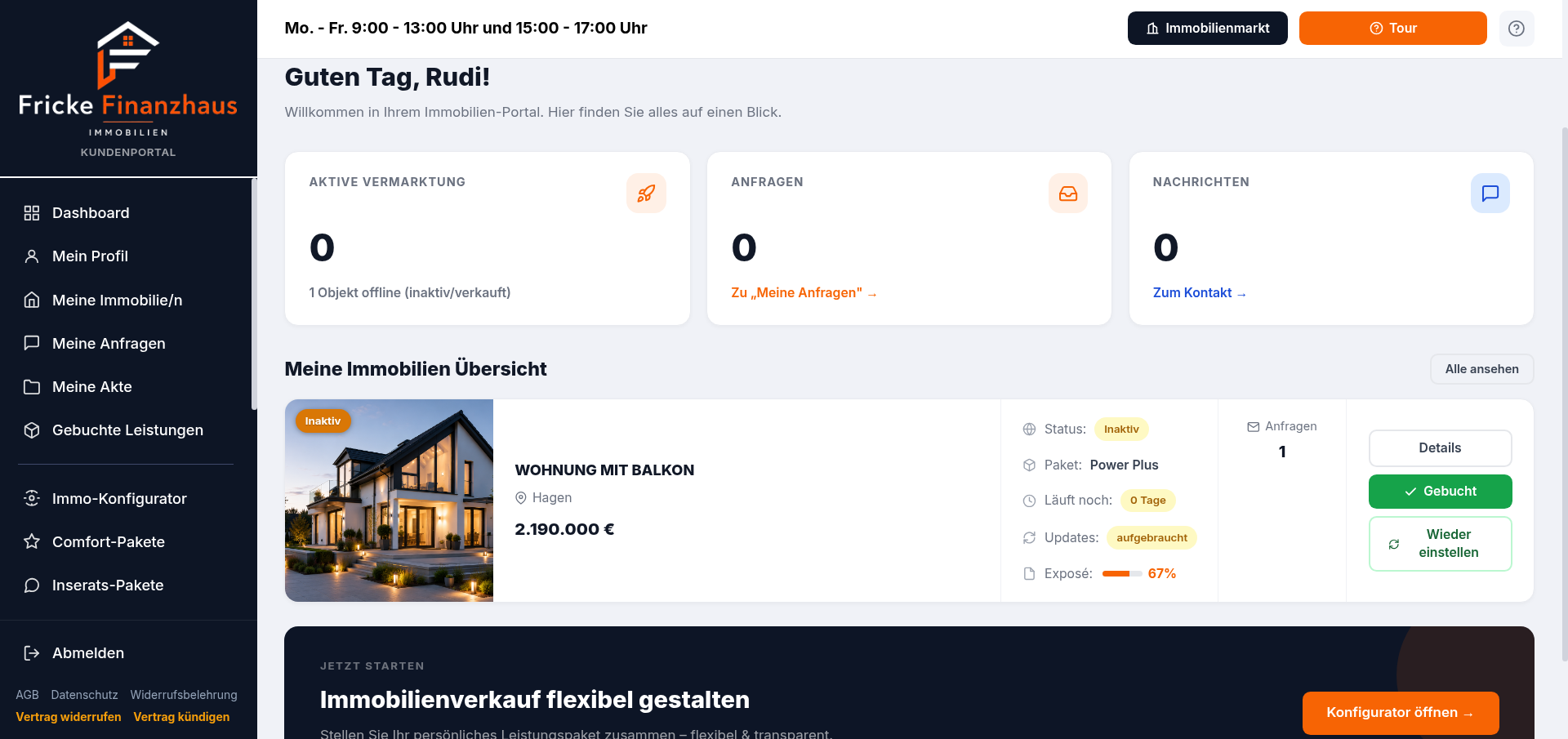Beispielansicht des Kundenportals von Fricke Finanzhaus